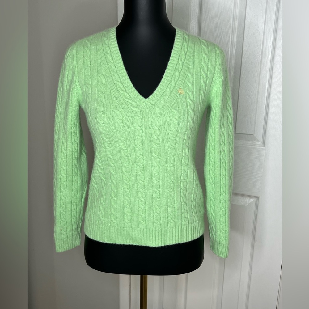 Ralph Lauren Mint V-Neck Cable Sweater